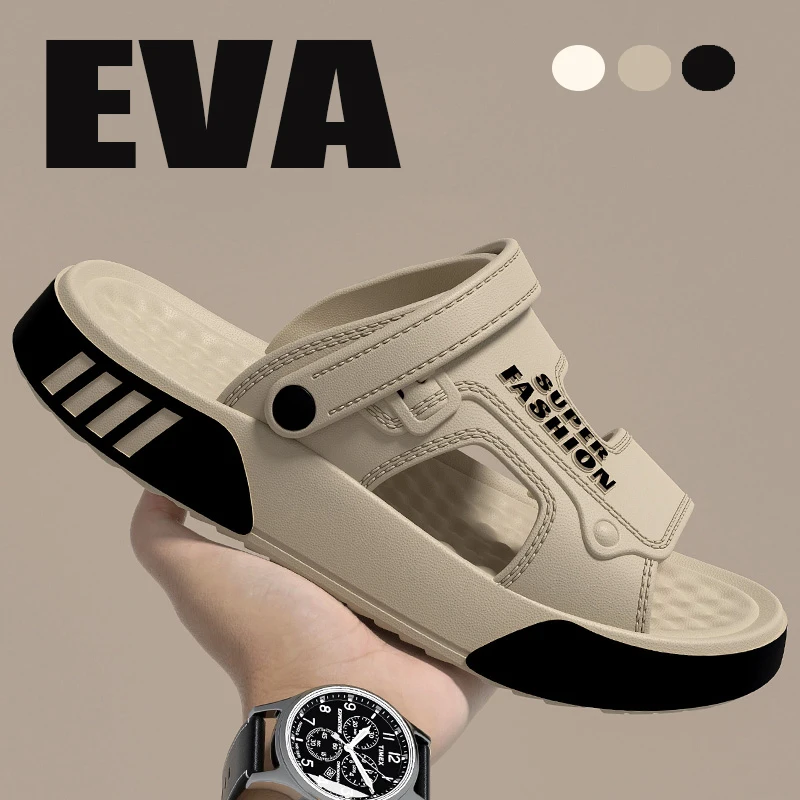 شباشب رجالية صيفية من مادة EVA بنعل ناعم، صنادل مسطحة للداخل والخارج، أحذية للمشي على الشاطئ، صندل قلاب، أحذية منزلية للرجال